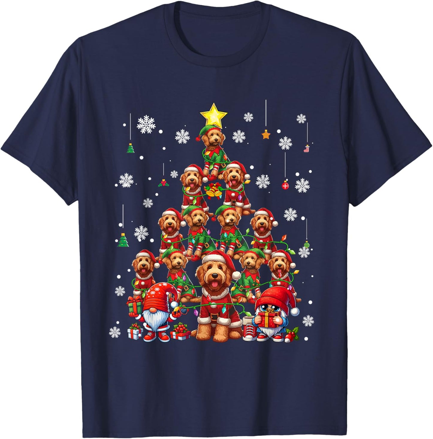 Squad Xmas Labradoodles Cosplay Santa Elf Christmas Tree T-Shirt - T-Shirt | Navy