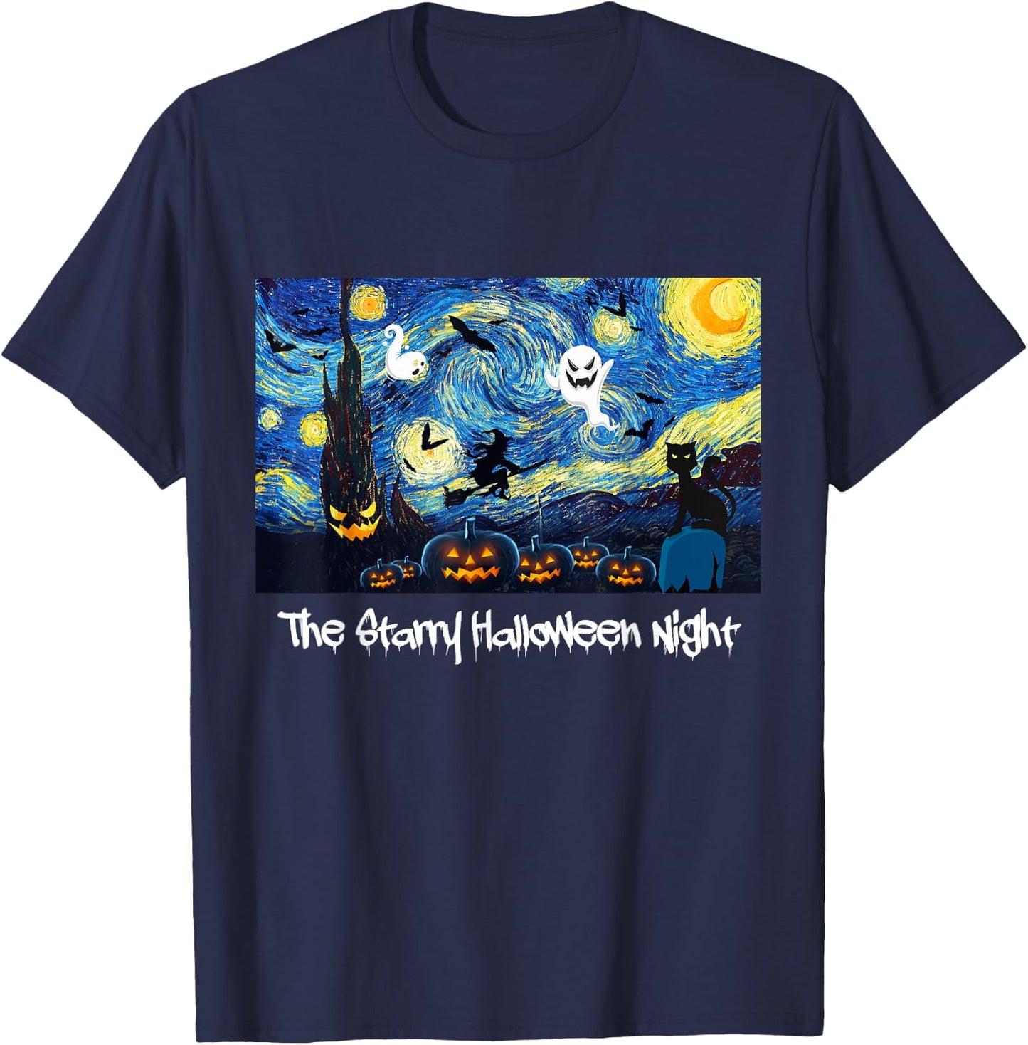 Cool Sarcastic Vincent Van Gogh The Starry Halloween Night T-Shirt - T-Shirt | Navy