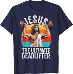 Vintage Jesus The Ultimate Deadlifter Funny Gym Bodybuliding T-Shirt - T-Shirt | Navy