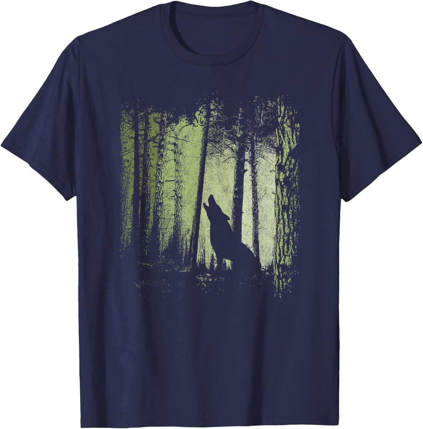 Twilight Forest Romantic Howling Wolf Silhouette T-Shirt - T-Shirt | Navy