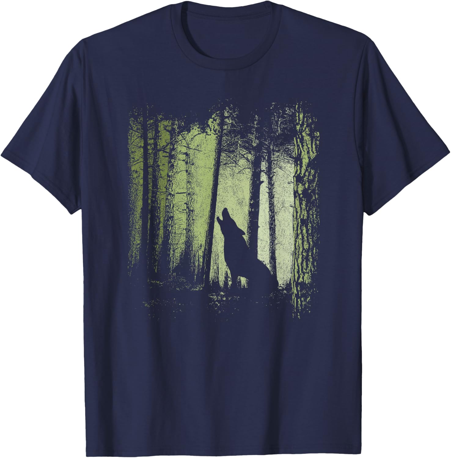 Twilight Forest Romantic Howling Wolf Silhouette T-Shirt - T-Shirt | Navy