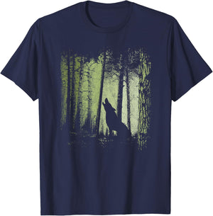 Twilight Forest Romantic Howling Wolf Silhouette T-Shirt - T-Shirt | Navy