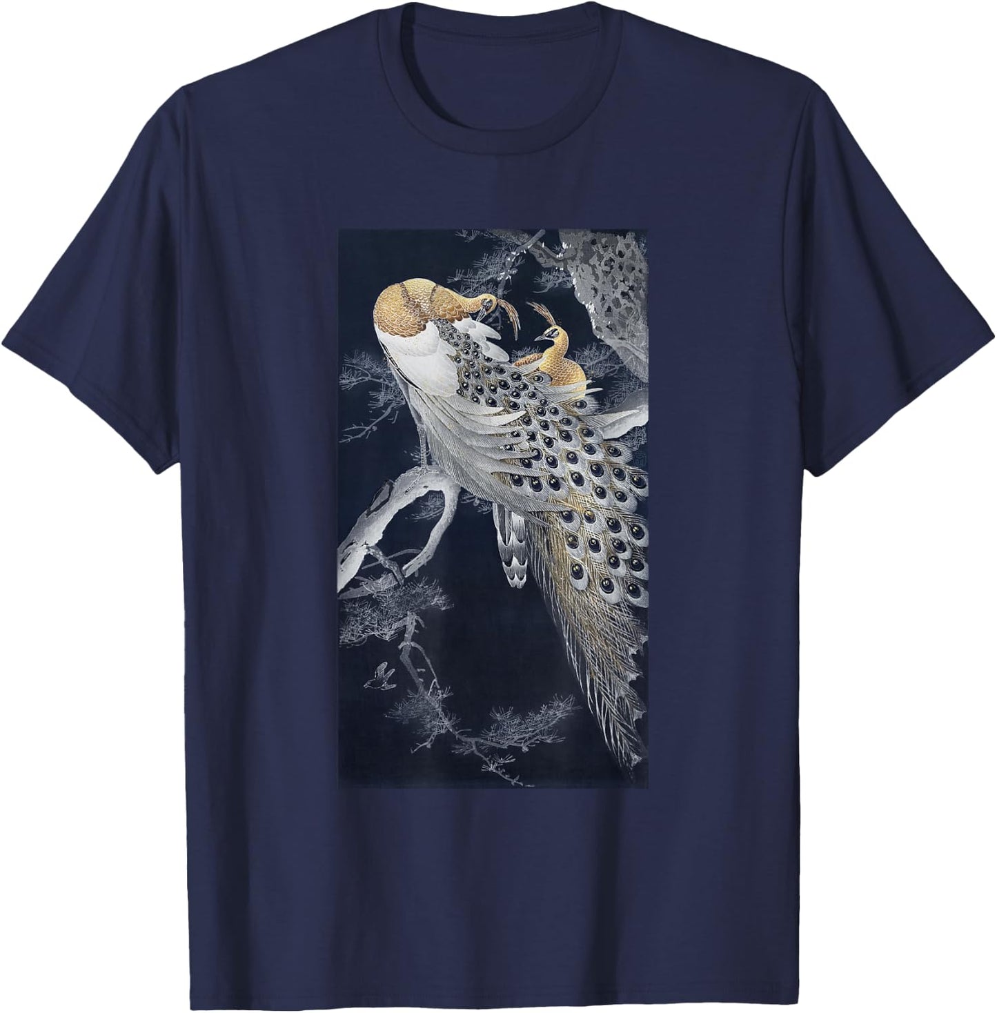 Vintage Japanese Art Two Peacocks in a Tree by Ohara Koson T-Shirt - T-Shirt | Navy