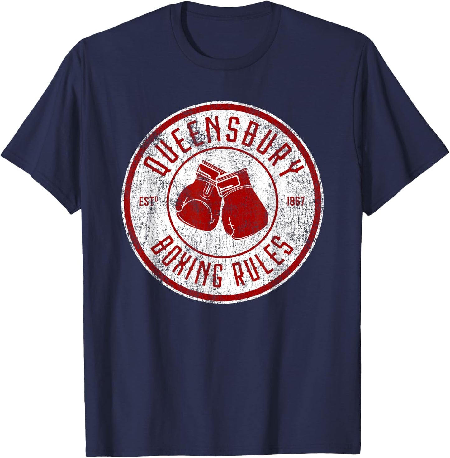 Distressed Queensbury Boxing Rules - Vintage Boxing T-Shirt - T-Shirt | Navy