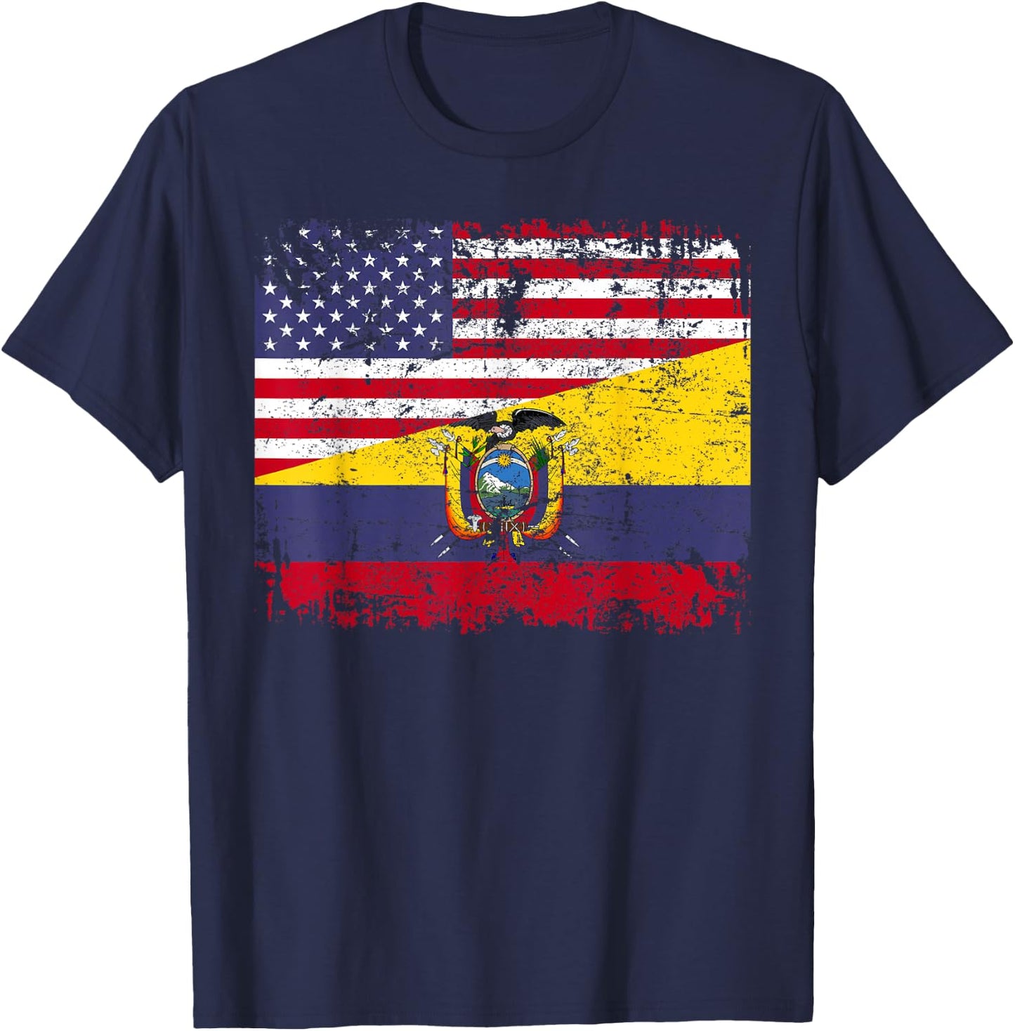 Ecuadorian Roots | Half American Flag | USA Ecuador Flag T-Shirt - T-Shirt | Navy