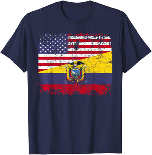 Ecuadorian Roots | Half American Flag | USA Ecuador Flag T-Shirt - T-Shirt | Navy