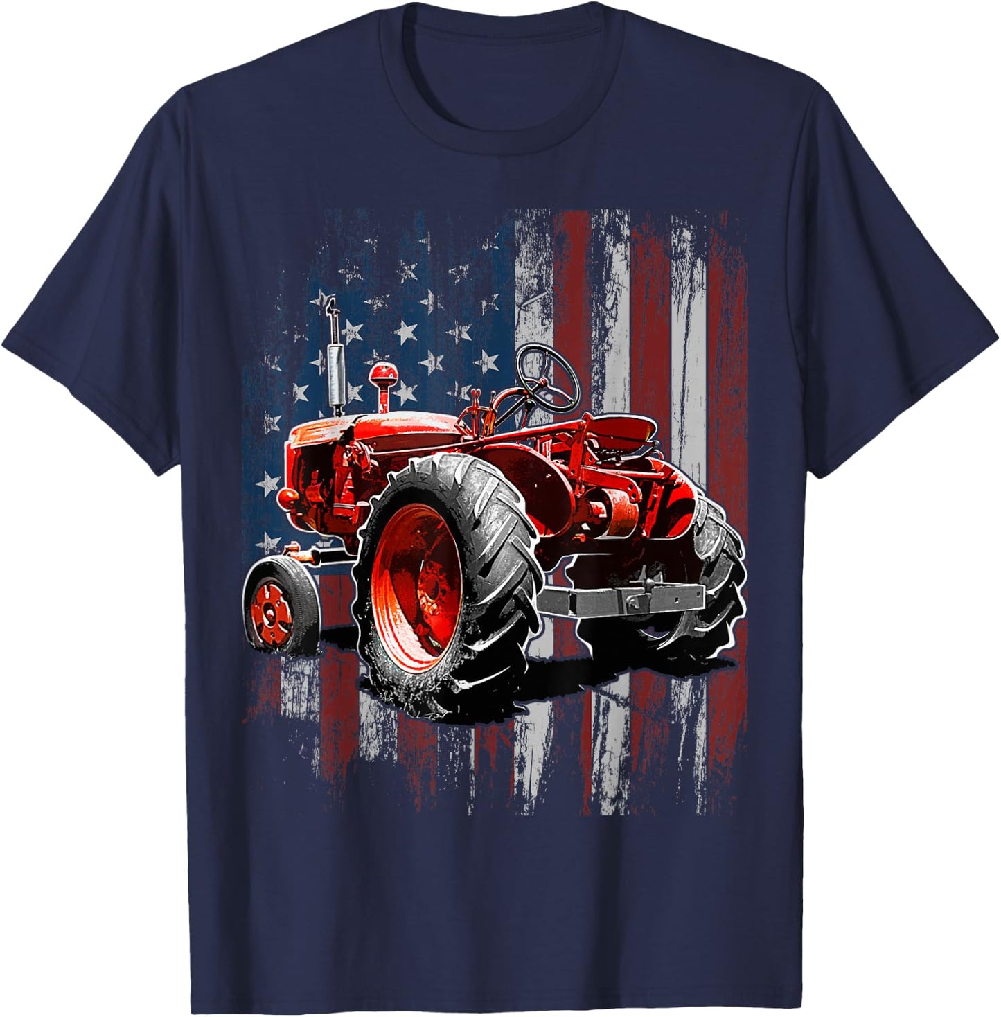 Patriotic Tractor American Flag Tractor Farmer Farm Gift Men Small T-Shirt - T-Shirt | Navy