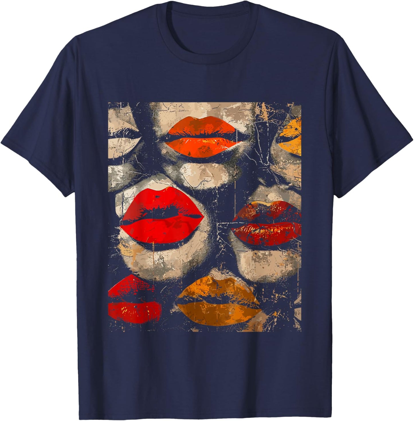Beautiful Kissing Lips with Red Lipstick Men, Women, Girls T-Shirt - T-Shirt | Navy