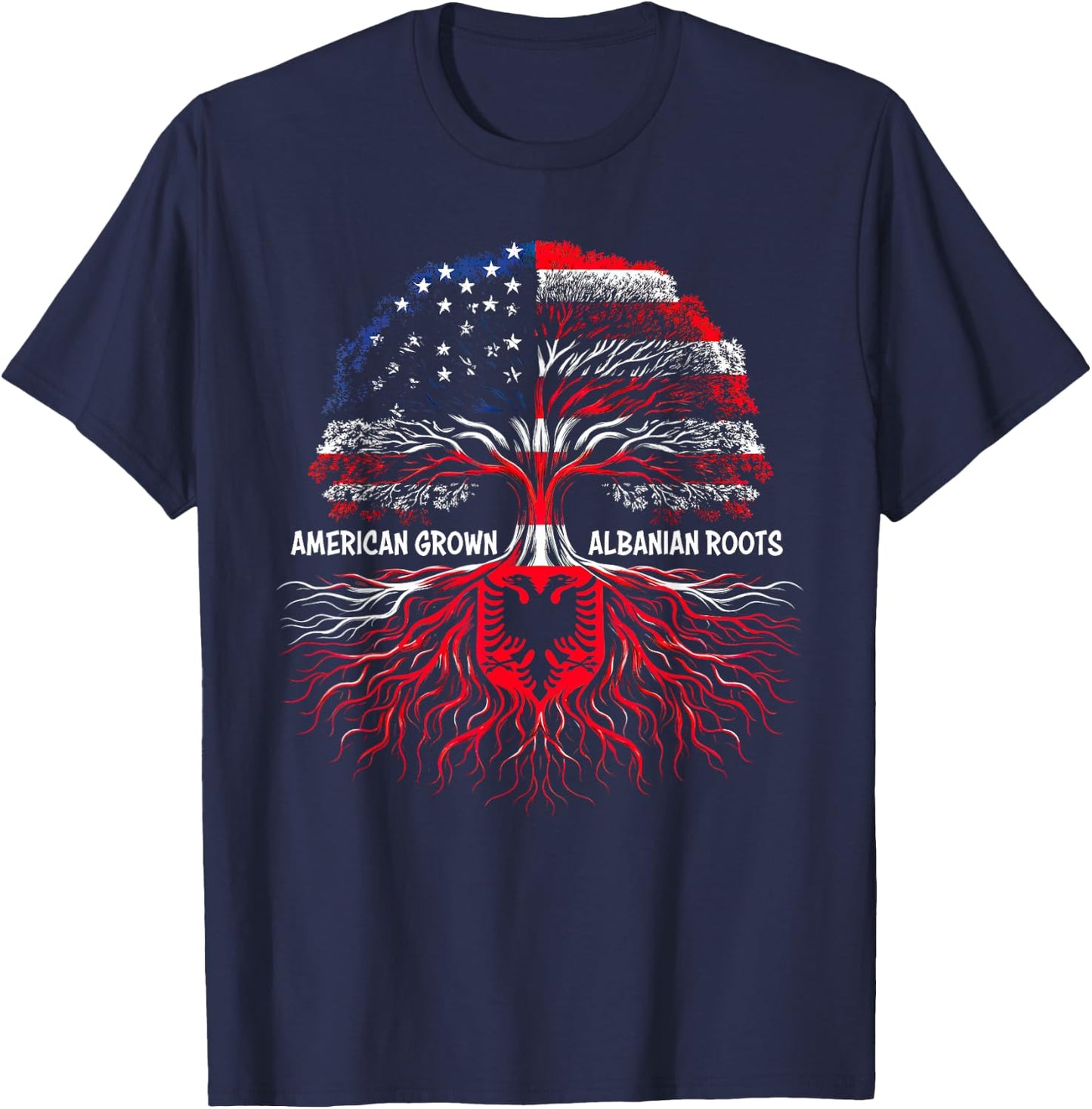 American Grown Albanian Roots Kosovo flag proud Albanian T-Shirt - T-Shirt | Navy