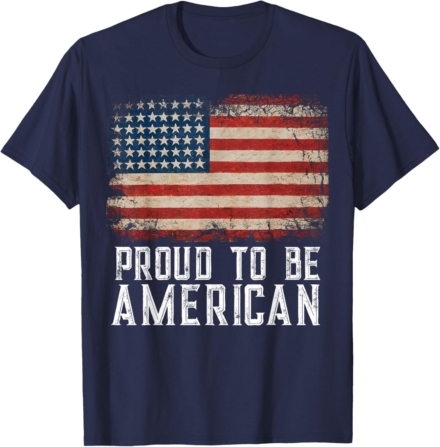 Patriotic USA Flag Proud to Be American Citizen Veteran T-Shirt - T-Shirt | Navy
