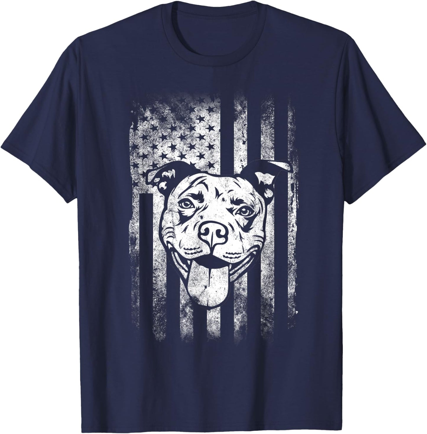 Patriotic Pitbull American Flag Dog Lover Men T-Shirt - T-Shirt | Navy