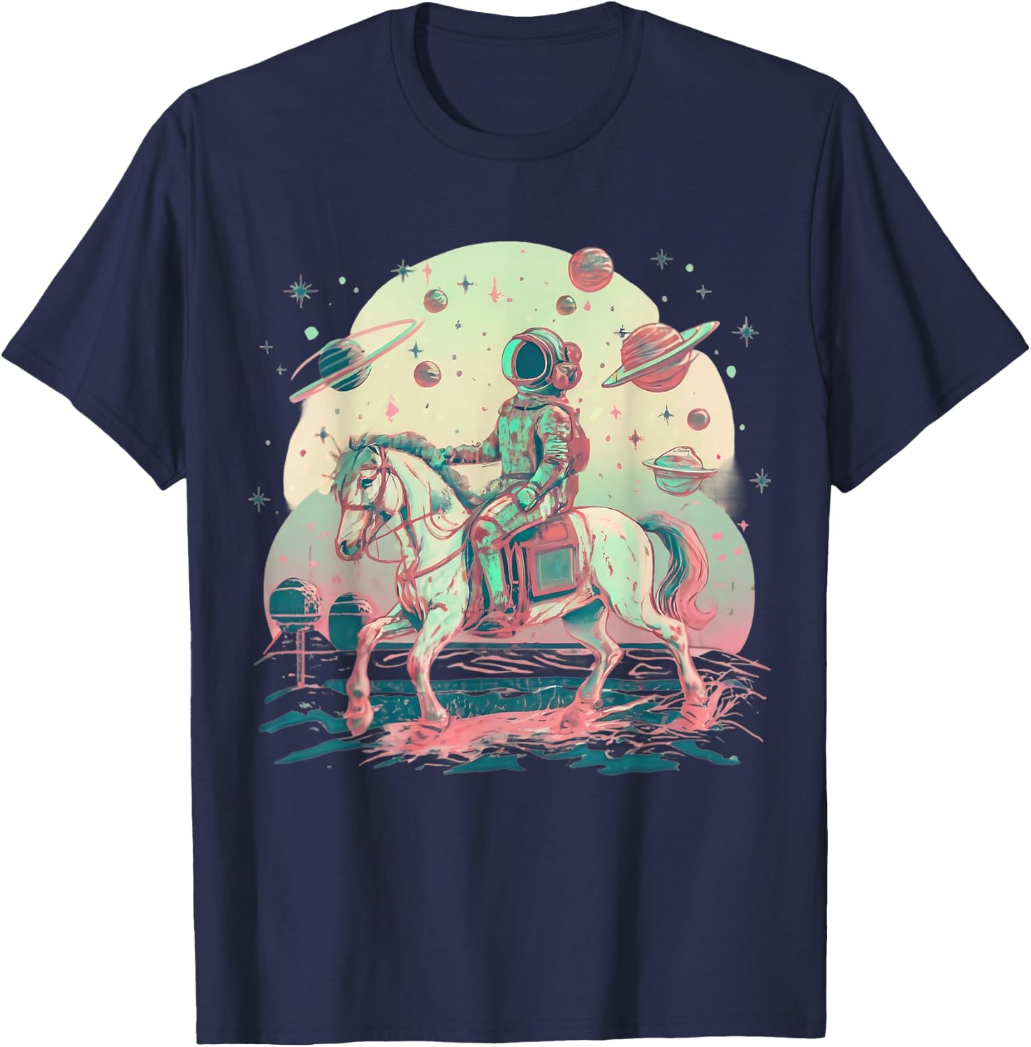 Astronaut Cowboy Riding a Horse in Space T-Shirt - T-Shirt | Navy