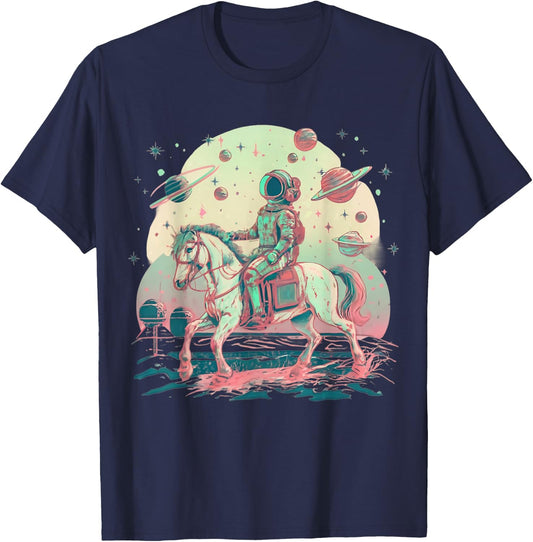 Astronaut Cowboy Riding a Horse in Space T-Shirt - T-Shirt | Navy