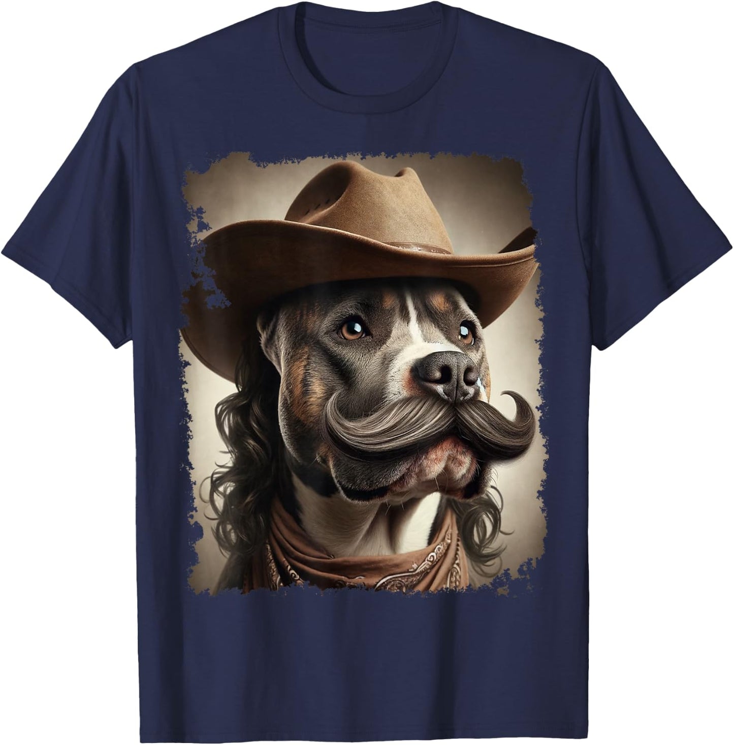 Cowboy Pitbull Funny Dog Meme T-Shirt - T-Shirt | Navy