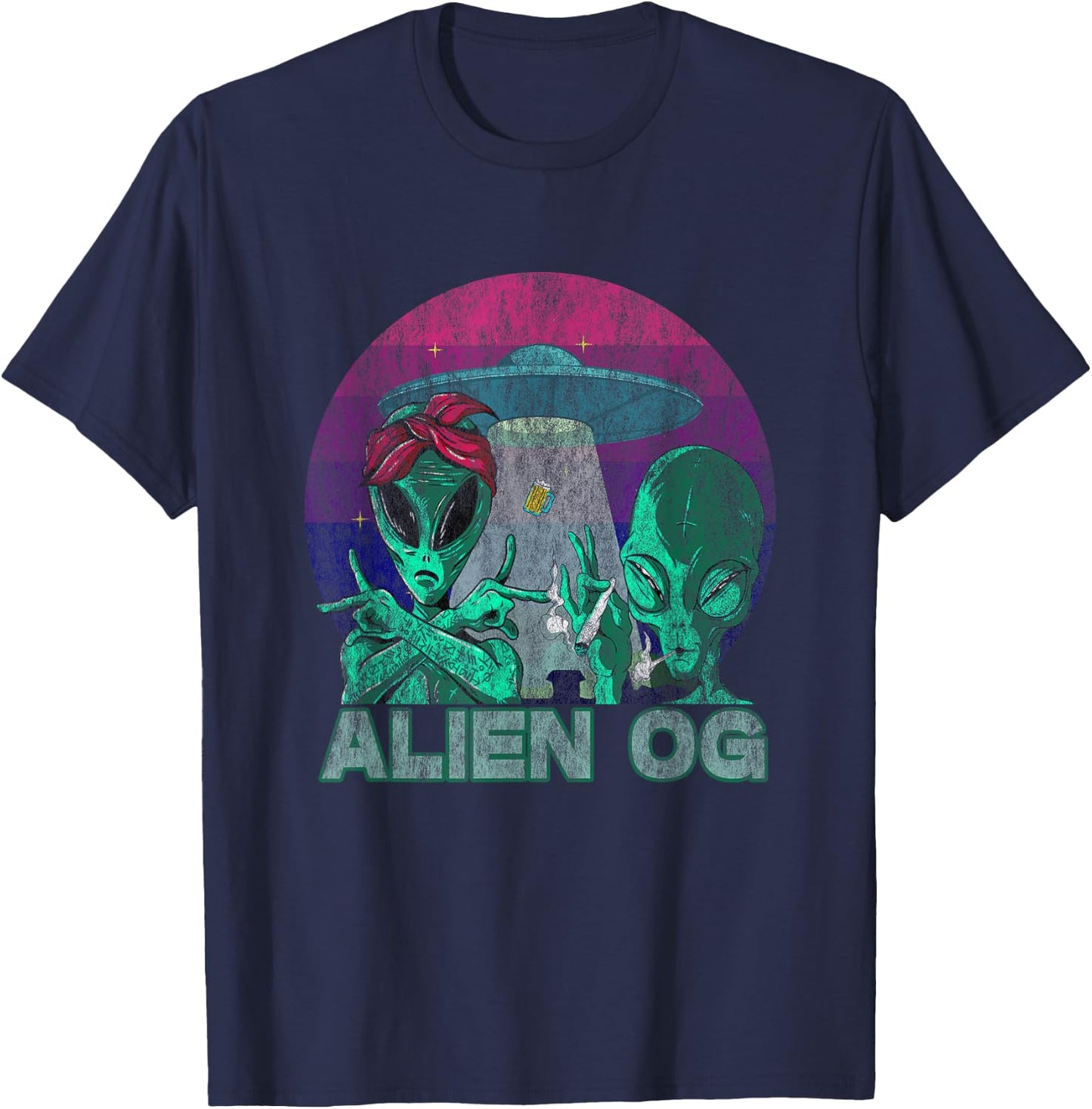 Alien OG Cannabis Weed Strain Stoner Design T-Shirt - T-Shirt | Navy