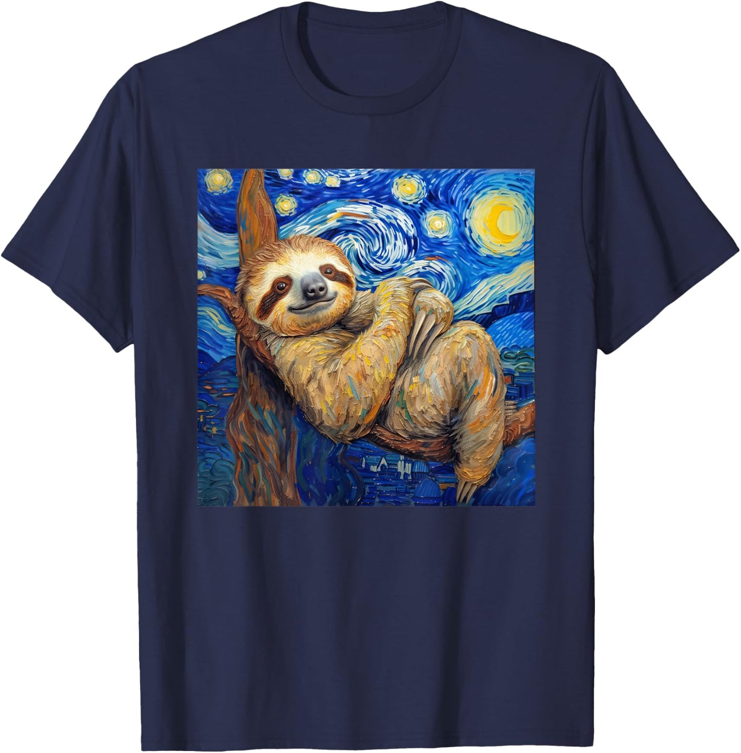 Sloth Van Gogh Style Starry Night T-Shirt - T-Shirt | Navy