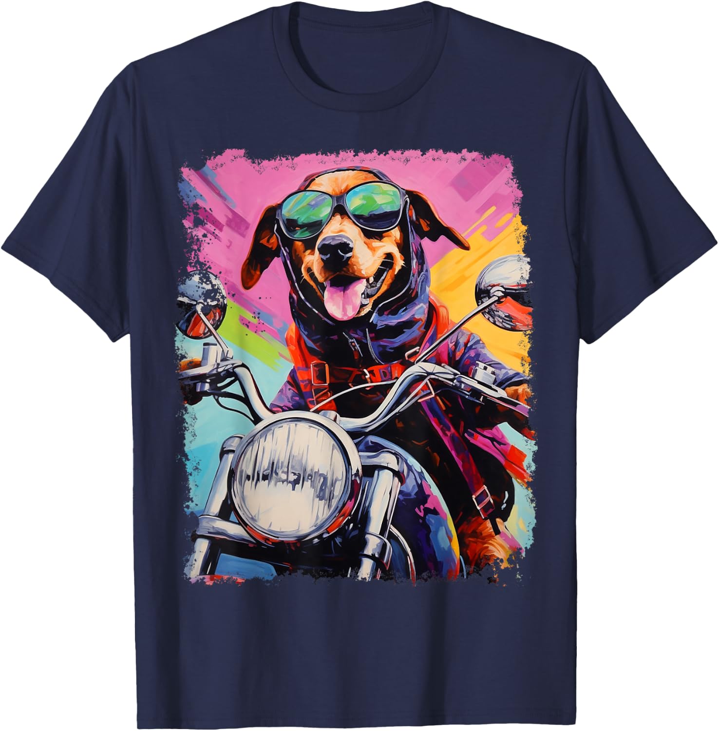 Motorbike Gear Dog on Motorcycle T-Shirt - T-Shirt | Navy