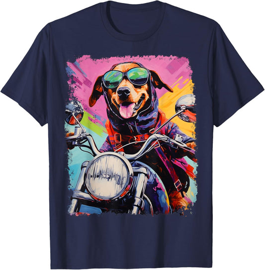 Motorbike Gear Dog on Motorcycle T-Shirt - T-Shirt | Navy