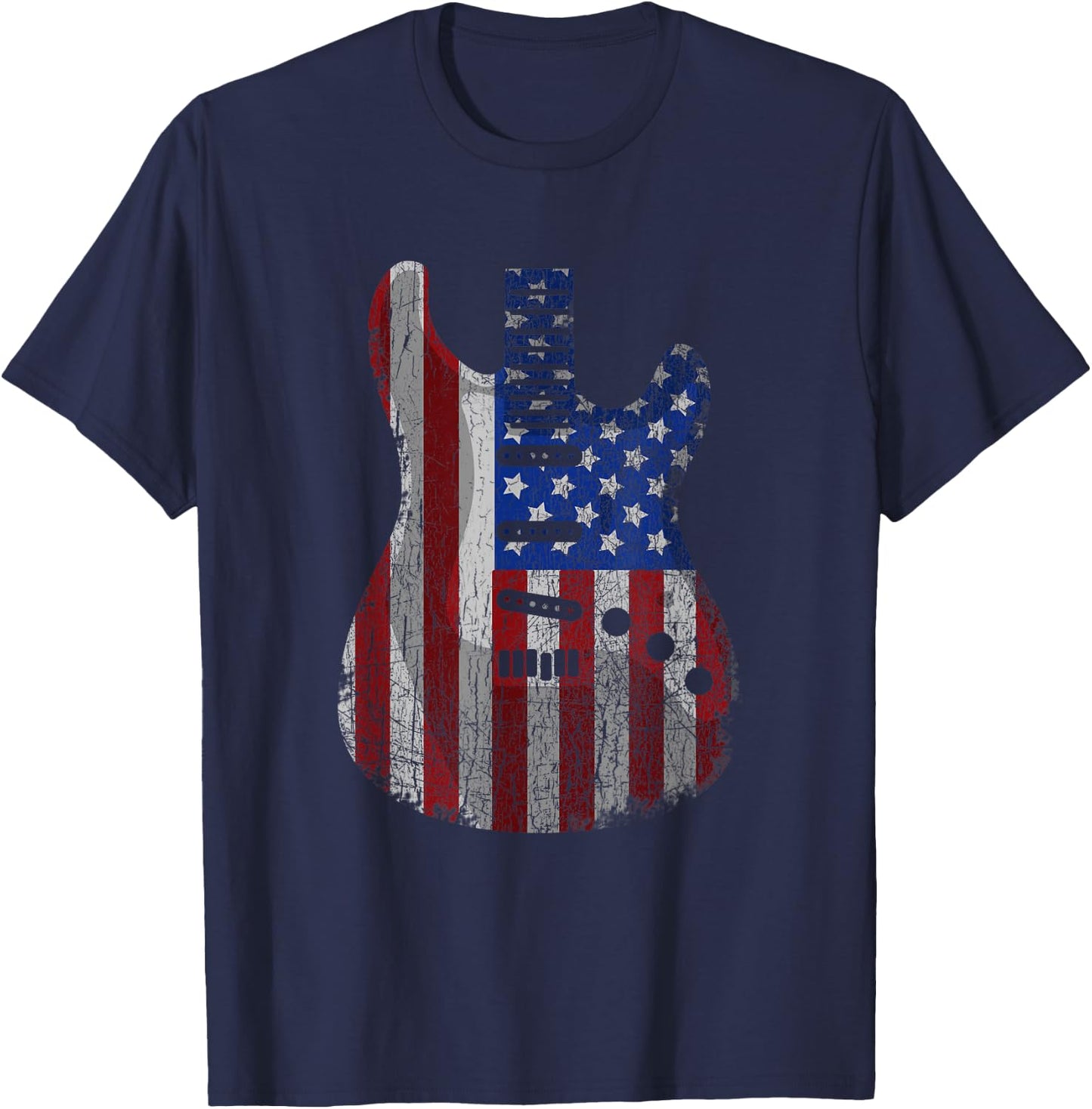 American Flag Guitar Funny USA Guitarist 4th Of July Outfit T-Shirt - T-Shirt | Navy