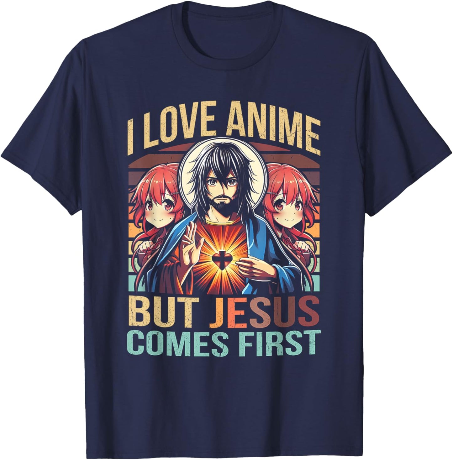 I Love Anime But Jesus Comes First Anime Japanese Anime Fan T-Shirt - T-Shirt | Navy