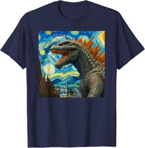 Vintage Japanese Monster Kaiju Van Gogh Starry Night T-Shirt - T-Shirt | Navy