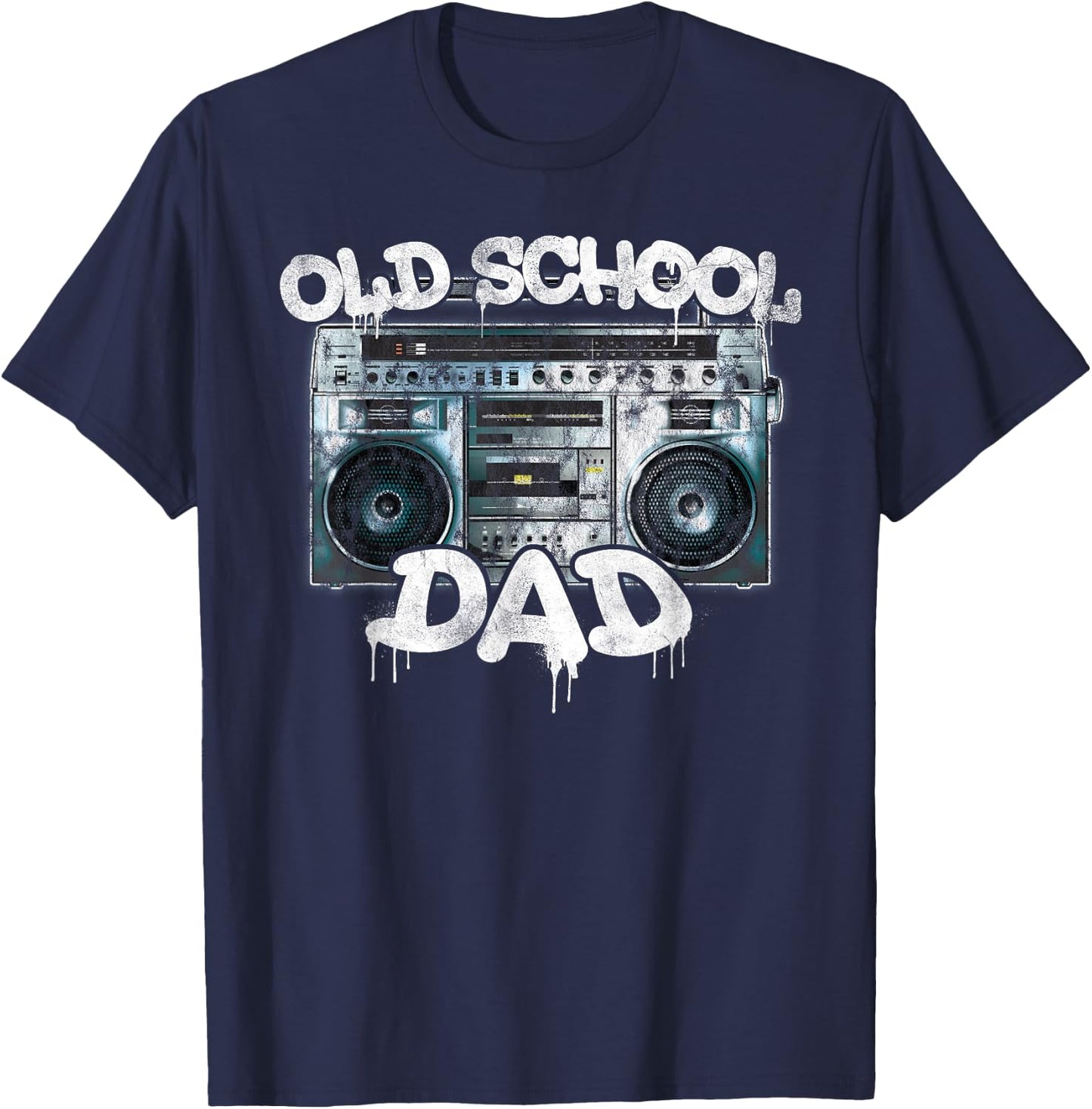 Old School Dad, Throwback 80s 90s Boombox Graffiti T-Shirt - T-Shirt | Navy