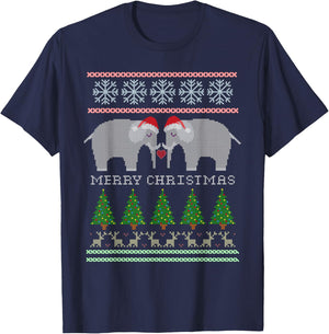Cute White Elephants Christmas Ugly T-Shirt - T-Shirt | Navy