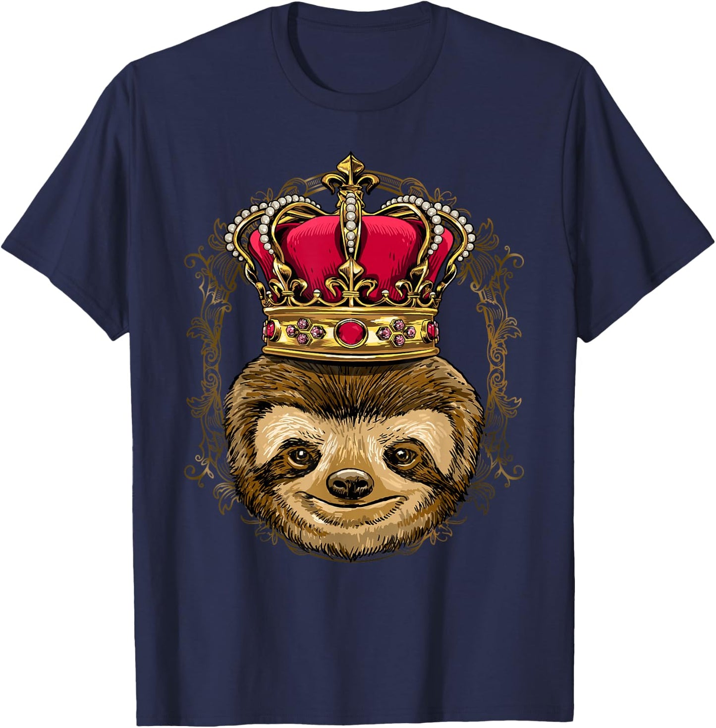 King Sloth Wearing Crown - Queen Sloth Animal T-Shirt - T-Shirt | Navy