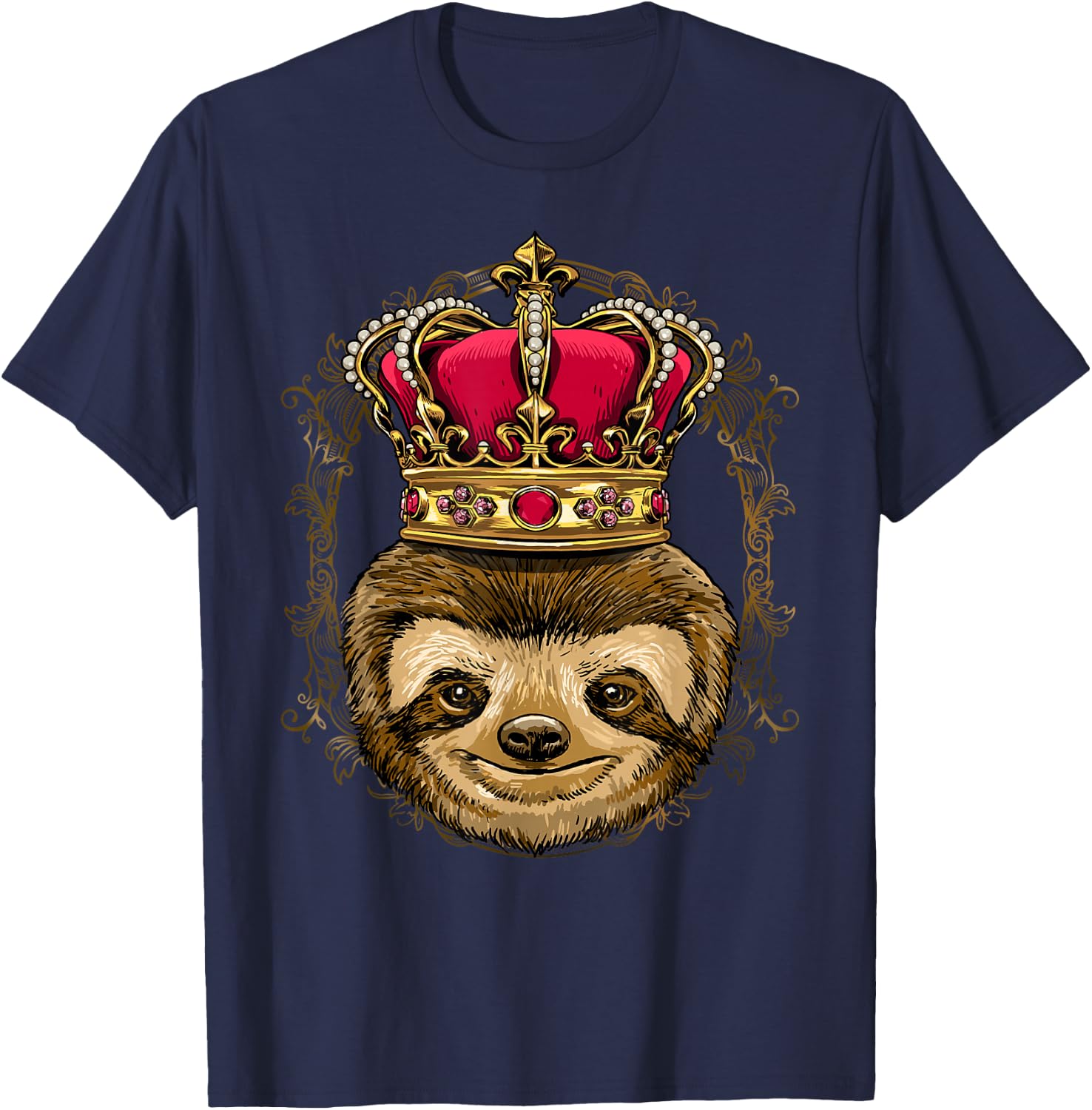 King Sloth Wearing Crown - Queen Sloth Animal T-Shirt - T-Shirt | Navy