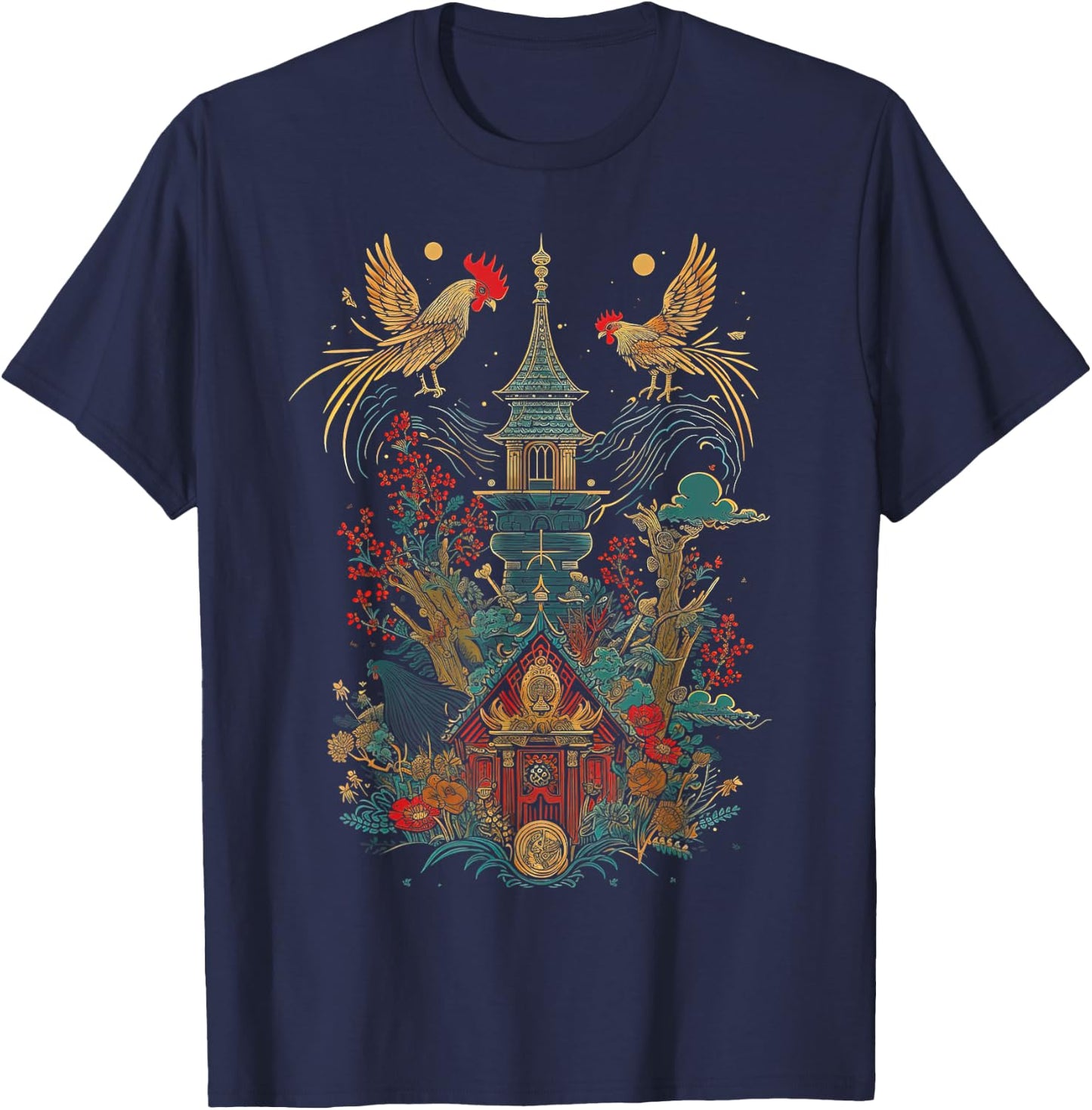 Baba Yaga Russian Folklore Chicken Cabin Design T-Shirt - T-Shirt | Navy
