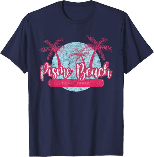Pismo Beach California Retro Palm Tree Vintage Surf T-Shirt - T-Shirt | Navy