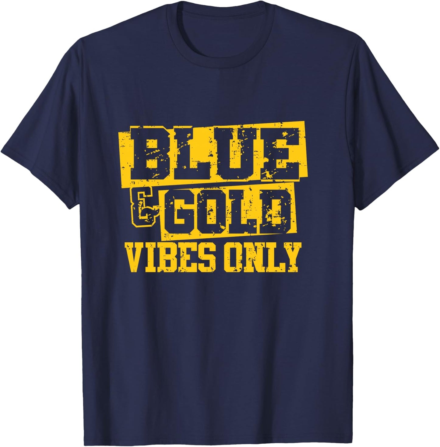 Blue & Gold Vibes Only Game Day Group School Sports T-Shirt - T-Shirt | Navy