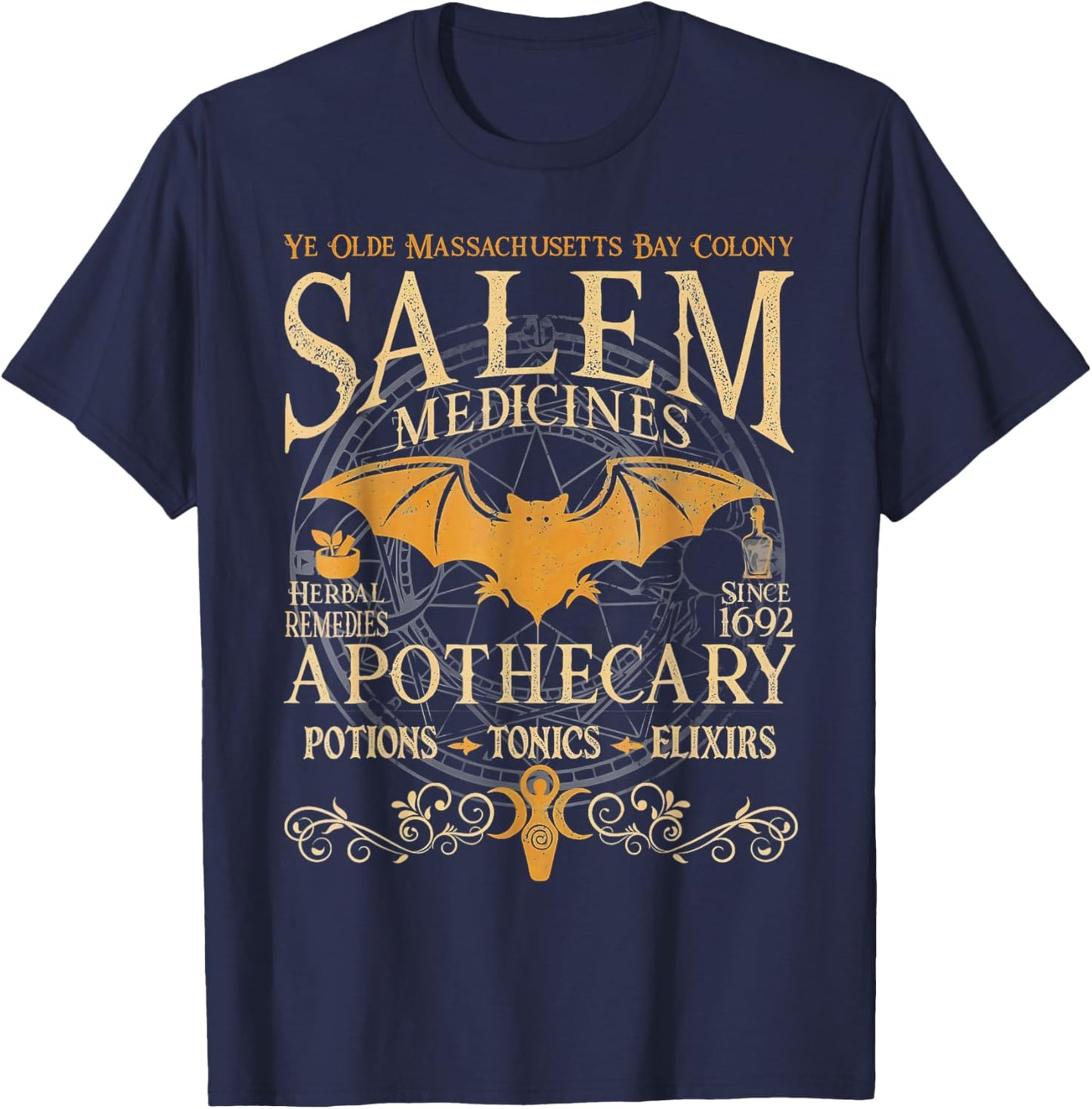 Salem Medicines Apothecary Witch Spooky Season Halloween T-Shirt - T-Shirt | Navy
