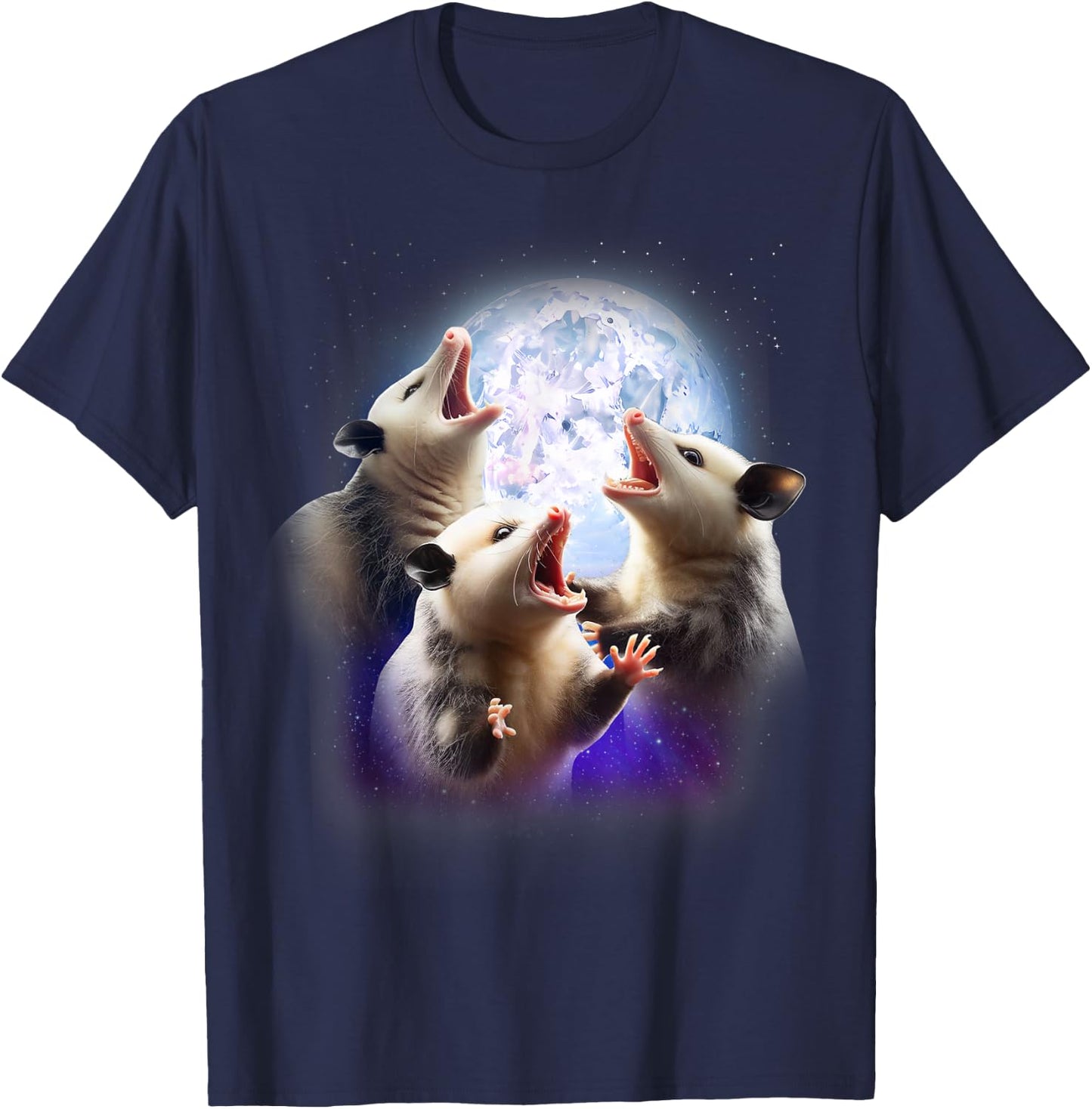 3 Opossum Howling At The Moon Funny Possum Animal Lover Kids T-Shirt - T-Shirt | Navy