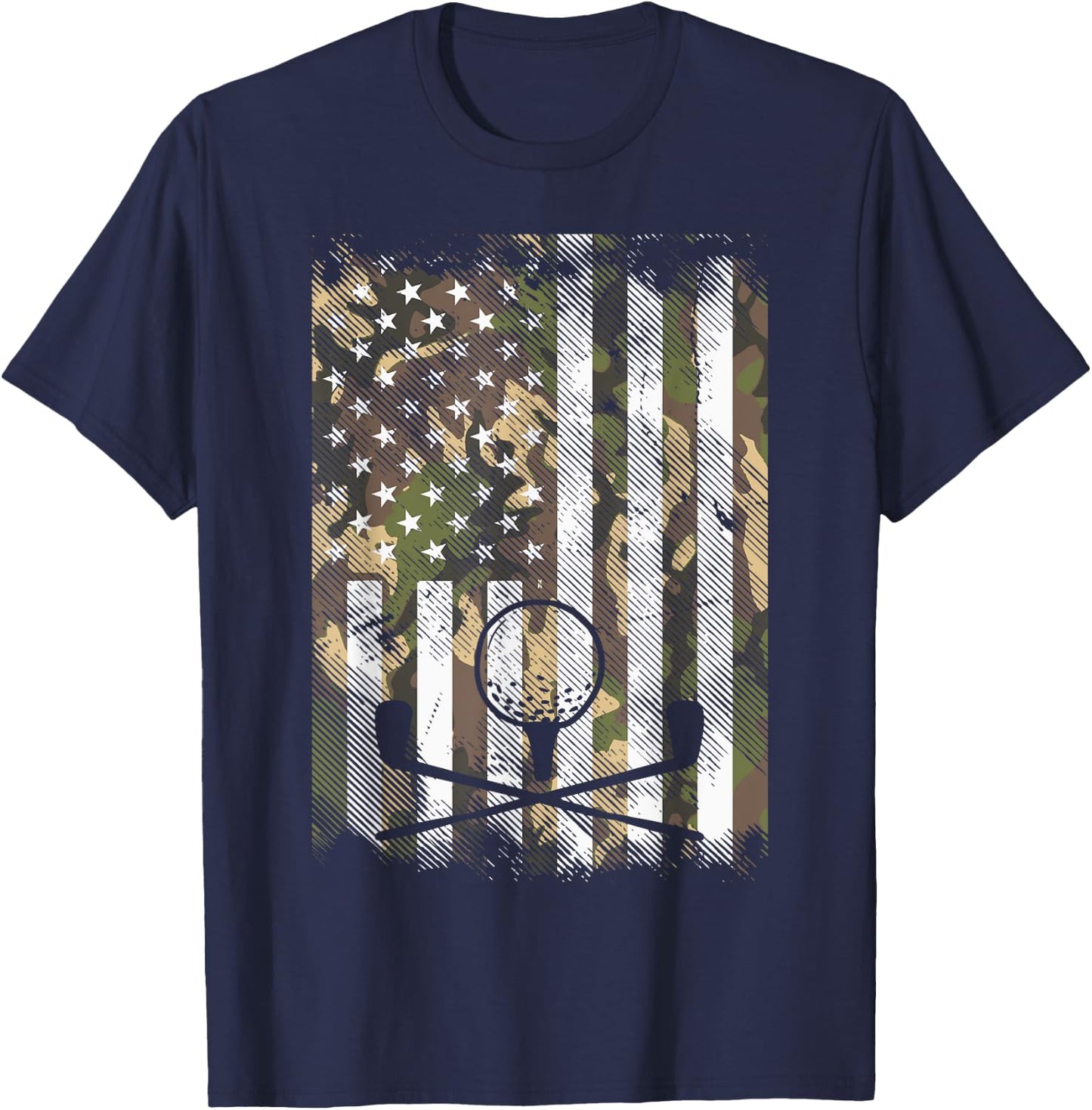 Camo American Flag Golf Vintage Golfing Patriotic Golfer Dad T-Shirt - T-Shirt | Navy