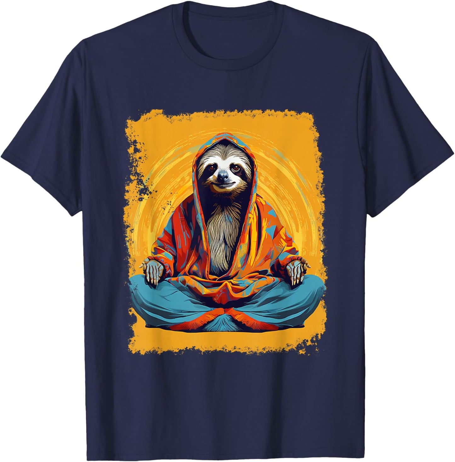 Pop Art Vintage Zoo Animal Sloth Yoga T-Shirt - T-Shirt | Navy