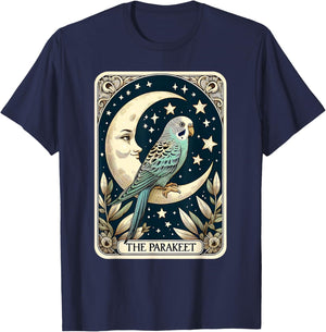 Cute Parakeet Tarot Card Star with the Moon Men Women Kids T-Shirt - T-Shirt | Navy