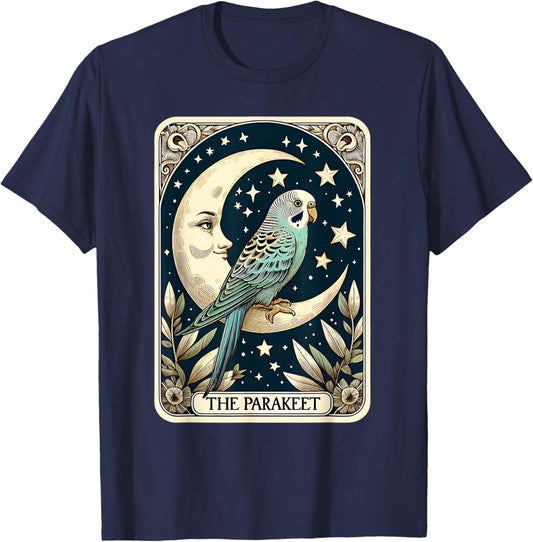 Cute Parakeet Tarot Card Star with the Moon Men Women Kids T-Shirt - T-Shirt | Navy