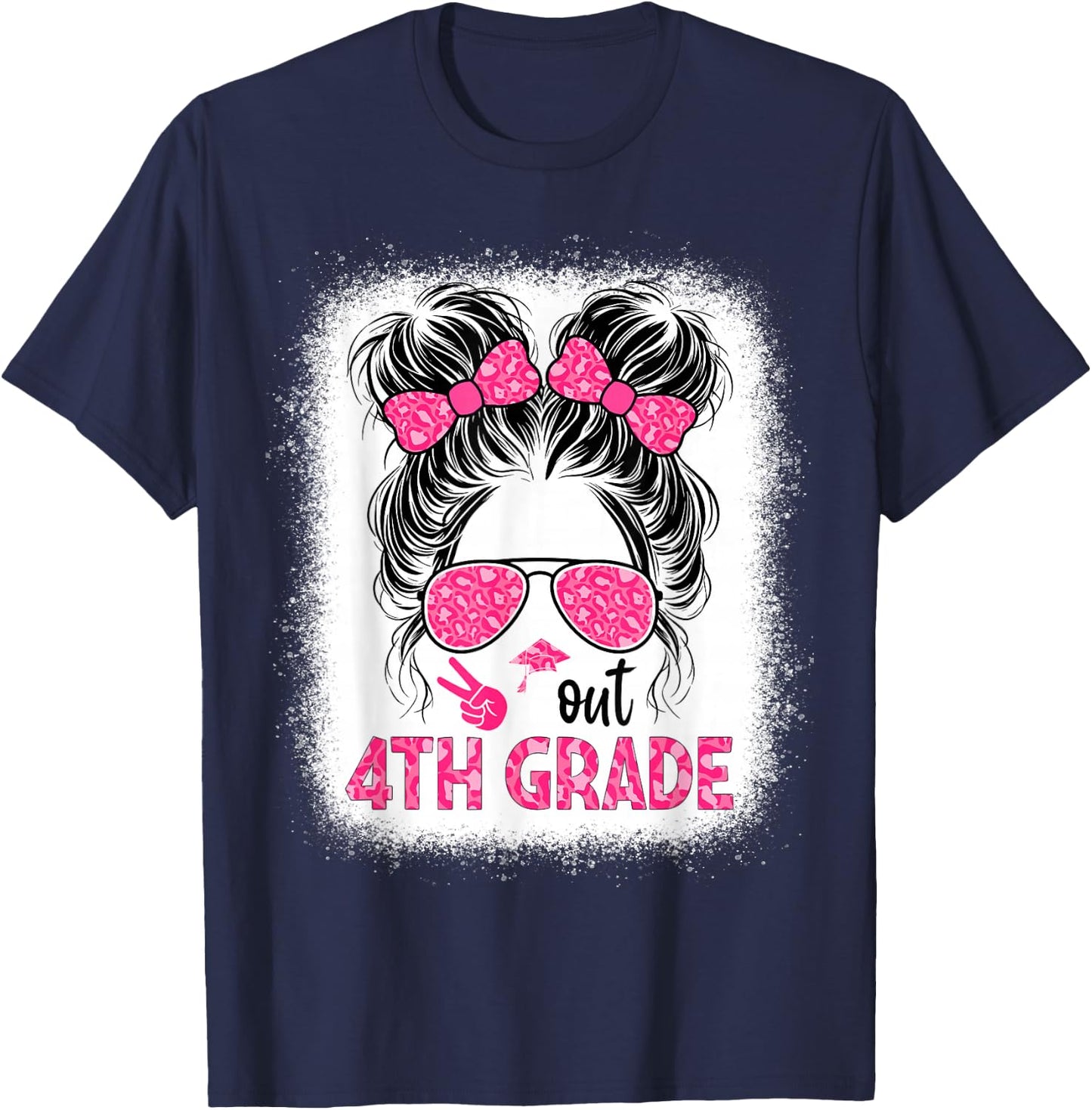 Peace out 4th grade graduation last day shirt Messy Bun girl T-Shirt - T-Shirt | Navy