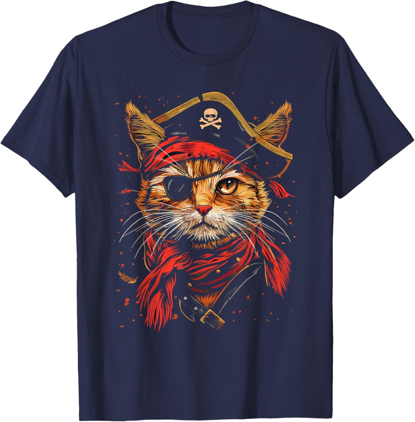 Pirate Cat Funny Halloween Kitten T-Shirt - T-Shirt | Navy