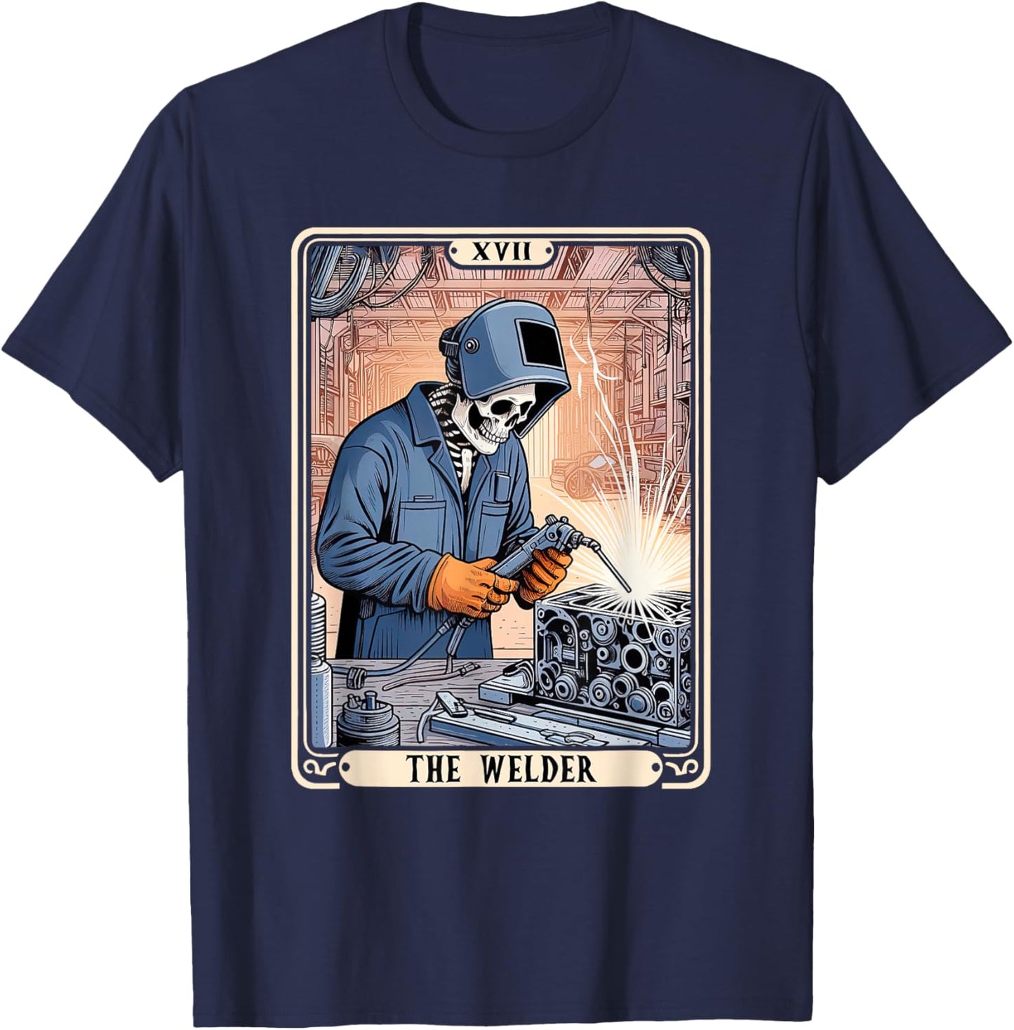 The Welder Welding Tarot Card Skeleton Funny Metal Worker T-Shirt - T-Shirt | Navy