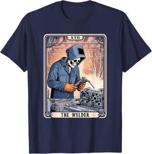 The Welder Welding Tarot Card Skeleton Funny Metal Worker T-Shirt - T-Shirt | Navy