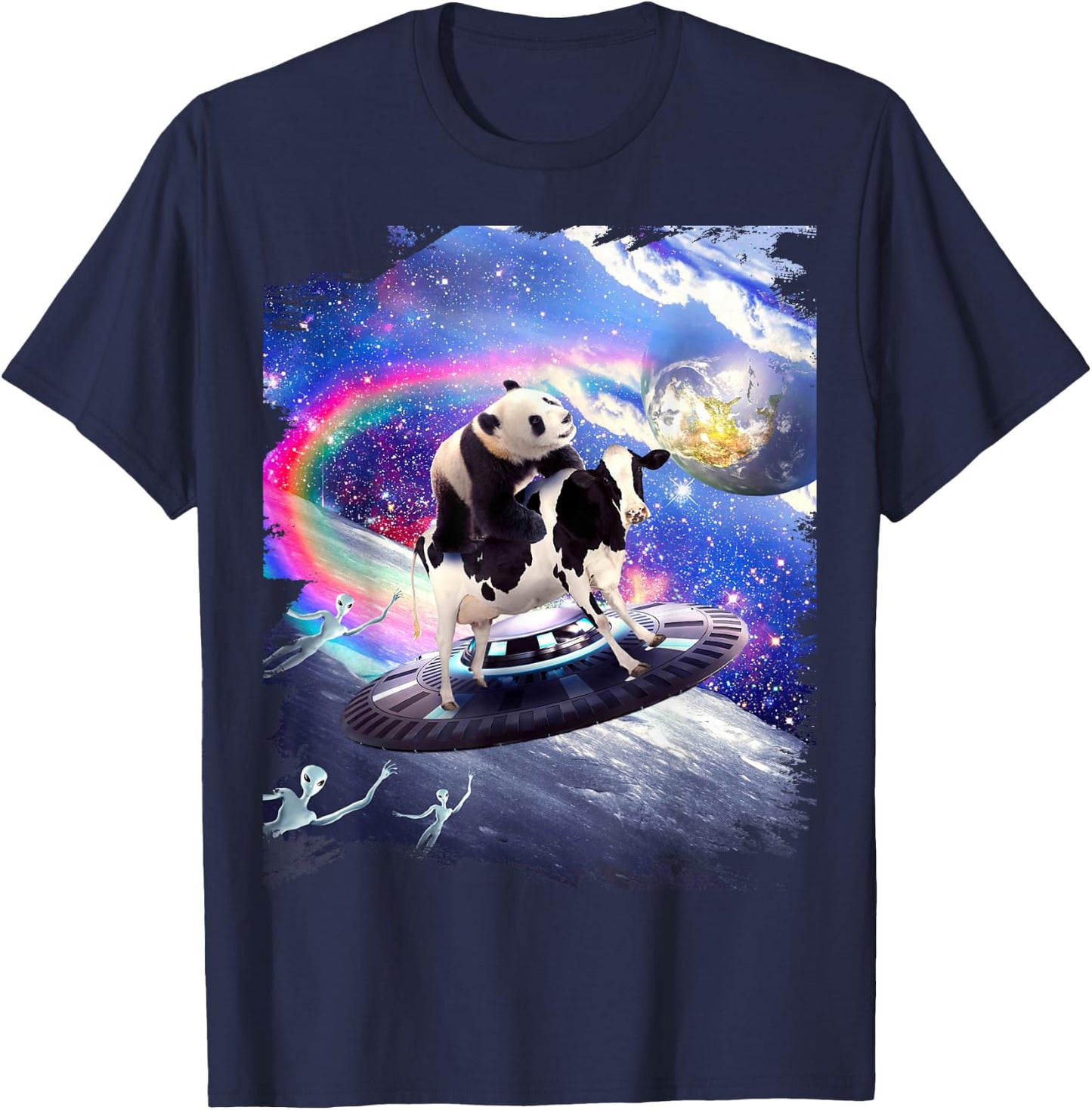 Nice funny Panda Cow - Panda Riding Flying Cow UFO T-Shirt - T-Shirt | Navy