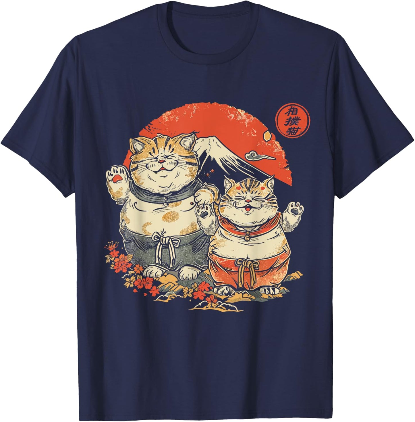 Japanese Sumo Cats Men Women Kids T-Shirt - T-Shirt | Navy
