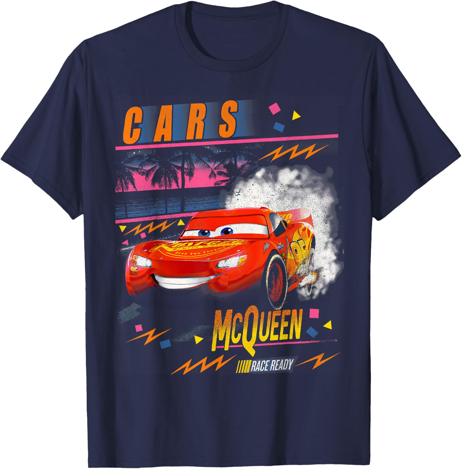 Disney Pixar Cars Lightning McQueen Palm Tree Sunset T-Shirt - T-Shirt | Navy