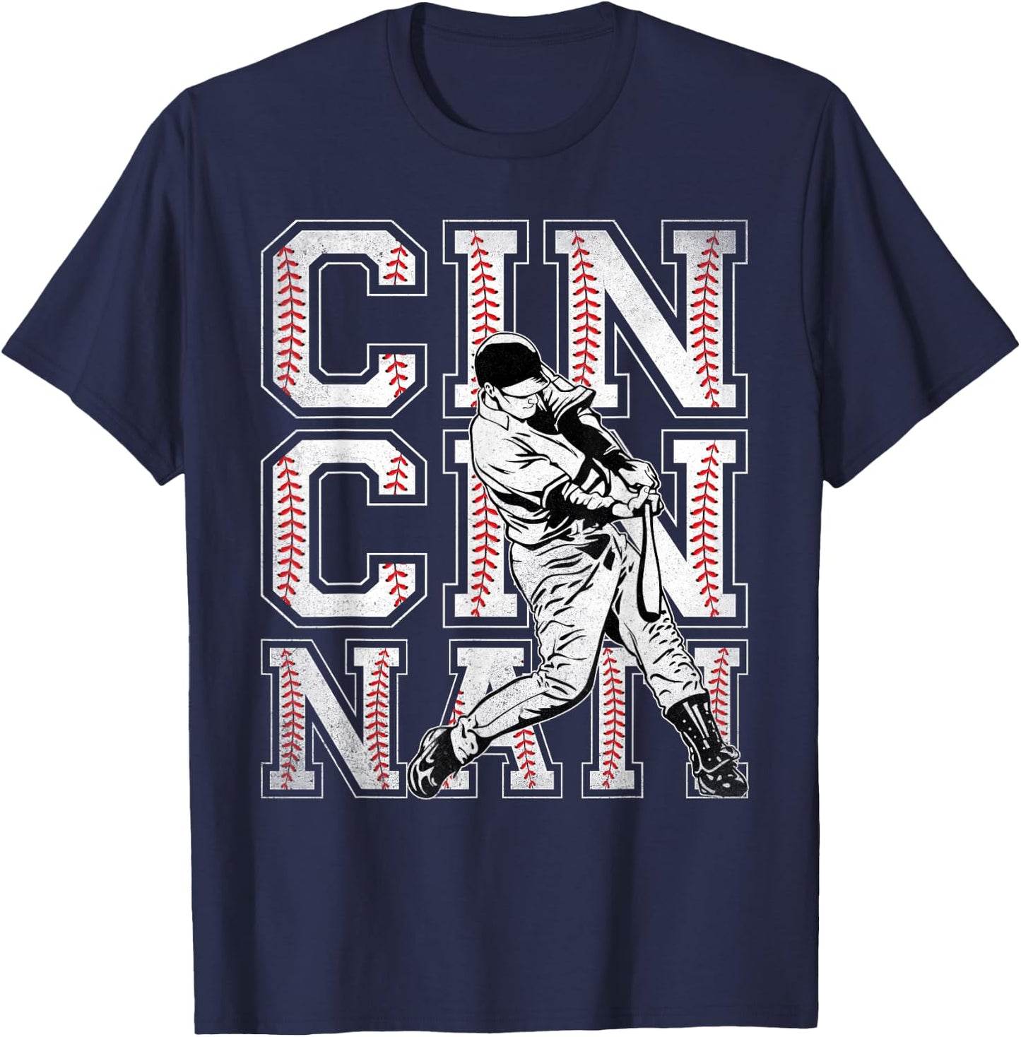 Retro Cincinnati American Flag Distressed Baseball Fans Kids Men T-Shirt - T-Shirt | Navy