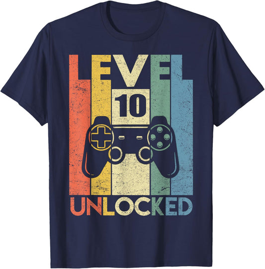 Level 10 Unlocked Funny Video Gamer 10th Birthday Gift T-Shirt - T-Shirt | Navy