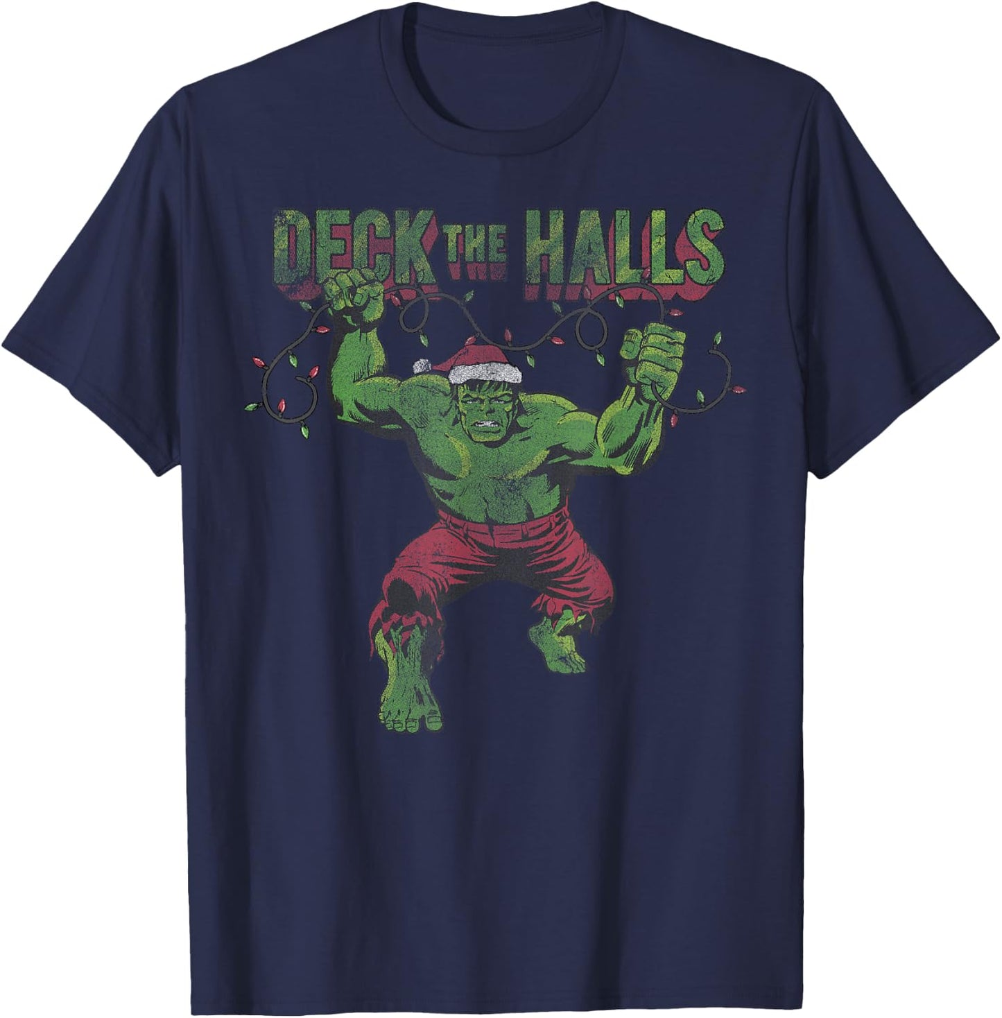 Marvel Christmas Hulk Deck The Halls Portrait T-Shirt - T-Shirt | Navy