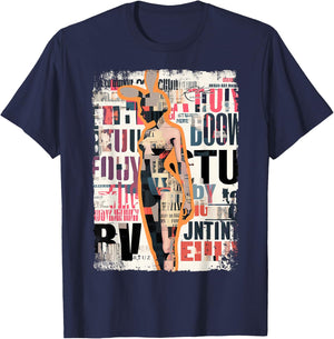 Magazine Cover Vintage Girl Bunny Collage Sexy Model Pin-Up T-Shirt - T-Shirt | Navy