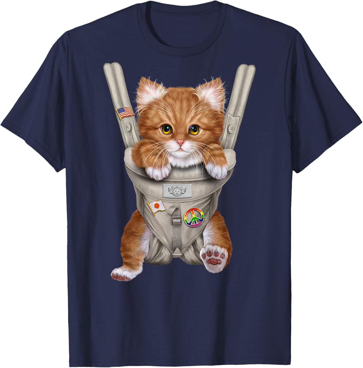 Orange Tabby Cat in Baby Carrier T-Shirt - T-Shirt | Navy